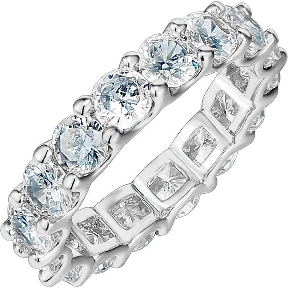 Women's 14K Gold Plated Rings Cubic Zirconia Love Ring Stackable 4mm - Picture 1 of 5